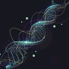 Human DNA abstract dotwork vector illustration made of cloud of colored dots.