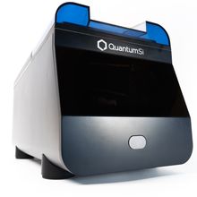 A photo of the PlatinumTM Next-Generation Protein Sequencer, a small roughly cube-shaped blue-black-silver instrument.