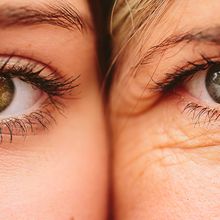 Close up on eyes of mother and daughter faces next to one another