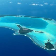 An aerial view of the Tetiaroa Atoll in the Pacific Ocean.