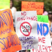 Protest signs in support of science