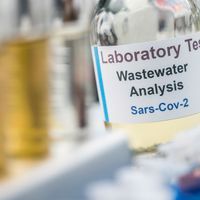 liquid-containing tube labeled Laboratory Test Wastewater Sample SARS-CoV-2