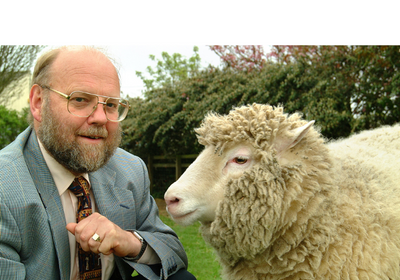 Professor Sir Ian Wilmut with Dolly the sheep