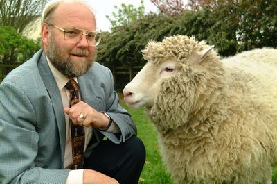 Professor Sir Ian Wilmut with Dolly the sheep